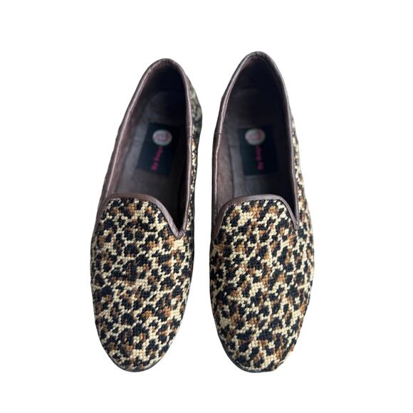 By Paige Mini leopard Needlepoint Loafers Flats Shoes 8.5 EUC brown black - Picture 4 of 9